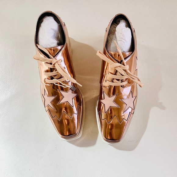 Stella McCartney Elyse Stars Copper Mirror Lace Up Platforms SZ 6/36 - Picture 6 of 10